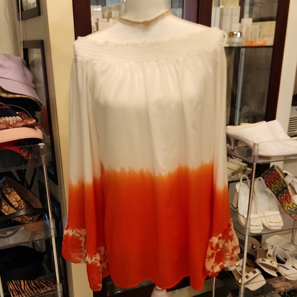 Zimmermann Off-Shoulder Orange and White Blouse